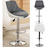 MINGYI Lot de 4 Tabouret de Bar PU, Tabouret Hautes de Cuisine, Réglable en Hauteur 53-73 cm, Chaise Haute Bar Moderne, Chaise de Bar Cuillère (Gris-Blanc)