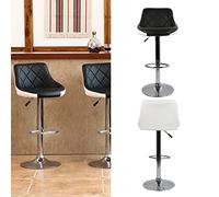 MINGYI Lot de 6 Tabouret de Bar PU, Tabouret Hautes de Cuisine, Réglable en Hauteur 53-73 cm, Chaise Haute Bar Moderne, Chaise de Bar Cuillère (Noir-Blanc)