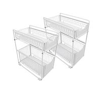 MINGYI Rangement Sous Évier à 2 Niveaux, Panier de Rangement Coulissant, Étagères à Épices Coulissante, Étagère Rangement pour Cuisine, Bureau, Salle de bain, 37,4×26,5×44 cm (Blanc-2 pcs)