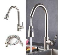 MINGYI Robinet Cuisine Extensible, Mitigeur avec Douchette Téléscopique 1,5 m, 2 Modes d'eau Robinet Mitigeur Cuisine Antirouille, Chaude et Froide Réglable (Inox brossé F)