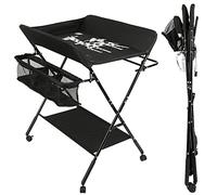 MINGYI Table a Langer Pliable et Portable, Table à langer sur Roulettes, Hauteur en Reglable 92 à 98 cm, Station à langer Mobile avec Rangement, 80×66×(92-98) cm (Noir)