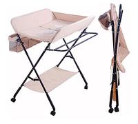 MINGYI Table a Langer Pliable et Portable, Table à langer sur Roulettes, Hauteur en Reglable 92 à 98 cm, Station à langer Mobile avec Rangement, 80×66×(92-98) cm (Rose clair-noir)