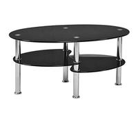 MINGYI Table Basse en Verre Trempé à 3 Niveaux 90×50×43 cm Table Salon Ovale Table Café pour Salle, Salon, Chambre (Noir)