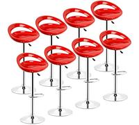 MINGYI Tabourets de Bar Lot de 8, Siège en Plastique ABS, Chaise Haute Bar avec Support Lombaire et Repose-Pieds, Siège 43×43×26 cm (Rouge)
