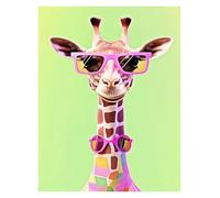 MINGYTN Impression Sur Toile Peinture Affiche Pop Art Animaux Drôles Modernes Peintures Sur Toile Et Impressions Art Mural Lion Girafe Portrait Avec Lunettes Mode Décoration Intérieure(G,40X50cm)