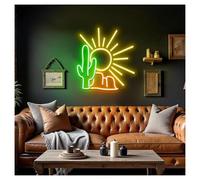 MINGYTN LED néon signe Cactus Au Soleil Du Désert, Néons À Luminosité Réglable, Adaptés À La Décoration Murale D'un Studio Ou D'une Boutique, 45cmx48cm(C)