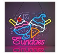 MINGYTN LED néon signe Enseigne Au Néon Sundaes Pour Magasin De Desserts Et De Glaces Café Magasin De Yaourts, Décor Mural Alimenté Par USB Lumière Vive Et Variable, 40cmx31cm