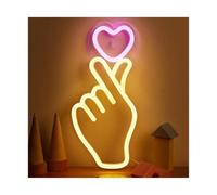 MINGYTN LED néon signe Enseigne Murale Au Néon Main + Cœur Pour Chambre À Coucher, Vacances, Anniversaires, Bars, Lampe Décorative 12cmx25cm