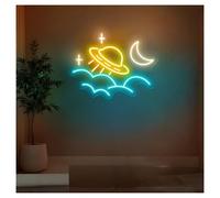 MINGYTN LED néon signe Panneau Néon Nuage Alimenté Par USB, Lune Et Étoile, Décoration Murale Pour Chambre À Coucher 38.3cmx48.5cm(C)