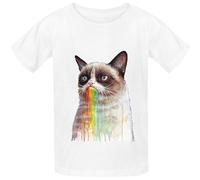 MINGYU VINIBABY Men's Cat Tastes The Rainbow Painting Youth Crew Neck Short Sleeve T Shirts White S