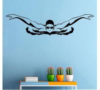 MINGYUANS Nageur - Sticker mural amovible noir, adapté pour piscine ou salle de bain, créant une atmosphère énergique et dynamique 57x14cm