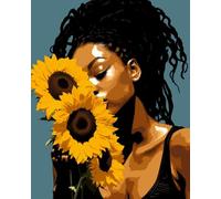 MINGYUANS Peinture de numéro DIY avec portrait de femme afro-américaine et illustration de tournesol pour salon, chambre à coucher - 40 x 50 cm sans cadre