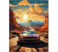 MINGYUANS Peinture numéro de voiture de sport rouge au coucher du soleil, ajoutant une atmosphère artistique à la chambre des amateurs de voitures, taille 40 x 50 cm (sans cadre)