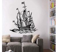 MINGYUANS Sticker Mural Amovible Noir Bateau Pirate Océan Déco Chambre Enfants - Atmosphère Aventure Nautique - 57x64cm