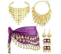 MINGZE 7 Ceinture Danse Orientale, Robe Danse Orientale avec Boucles d'Oreilles, Collier, Bracelets et Bijoux de Tête, Danseuse du Ventre Bijoux pour Spectacles de Scène