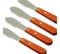 MINGZE Épandeur de Beurre Large de Bord Droit de L'acier Inoxydable 4PCS, Couteau à Beurre, de Fromage à La Crème de Sandwich de ont Placé des Outils de Cuisine, Poignée en Bois, 20 * 3 * 1cm