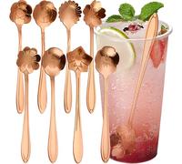 MINGZE Lot De 8 Cuillères à Café à Motif Floral, Créatives Fleurs Vaisselle en Acier Inoxydable, Ccuillères à Mélanger à Sucre à Thé Glacé à Glace, Cadeau Définir Spoon Accessoires (Or Rose)2