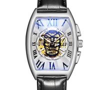 Mingzhe Ancient Nouveau Style en Forme De Crâne Européen pour Hommes Creux Montre Mécanique Entièrement Automatique Coque Noire Or Blanc Machine pour Tenue De Soirée Décontractée (100.03)