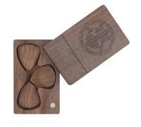 Mingzhe Boîte à Médiators en Bois avec Couvercle Magnétique Rotatif, 3 Compartiments, Boîte à Cigarettes en Forme de Guitare, Design gravé Bois de Noyer pour Musiciens, Guitaristes, (