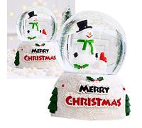 mingzhe Boule de Cristal Scintillante de Noël, Veilleuse avec Boule à Neige éclairée par LED, Décoration Bureau, Cadeaux Vacances (Bonhomme Neige Grand)