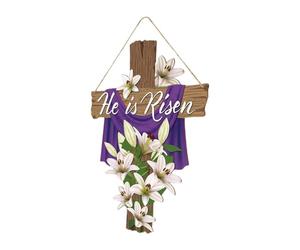 MINGZHE Décoration de Pâques Il Est Ressuscité Panneau de Porte Religieux à Suspendre Décorations de Pâques en Bois Jésus Cintre pour Ferme, Maison, Porte D'entrée, Porche, Décoration Murale de Printe