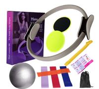 Mingzhe Ensemble de Pilates et de Balles avec Disques Bandes Résistance pour Un Entraînement Complet du Corps à la Maison, équipement Pilates Portable et Durable en Rose, Bleu, (Grise)