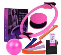 Mingzhe Ensemble de Pilates et de Balles avec Disques Bandes Résistance pour Un Entraînement Complet du Corps à la Maison, équipement Pilates Portable et Durable en Rose, Bleu, (Rose)