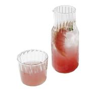 MINGZHE JUOPZKENN Carafe Transparente avec Tasse, Carafe à Eau de Nuit avec Gobelet, Distributeur de Bain de Bouche en Verre Transparent, Carafe Nervurée, Verre à Boire(17cm/6.7in-Transparent)