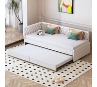 MINGZHE Lit gigogne 90/180 x 200 cm, canapé Convertible 90 x 200 cm avec sommier à Lattes en Bois et Tissu Velours (Beige)