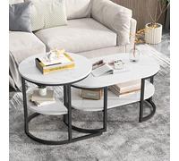 MINGZHE Lot de 2 Tables gigognes de Salon,Table de Salon Effet marbre et Noir Pieds métal Design Industriel (Black 100 * 46 * 41 cm)