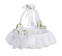 MINGZHE Paniers de Demoiselle D'honneur pour Mariages, Panier de Mariage en Dentelle Blanche avec Poignée Pliable et Perle, Panier de Fleurs Artificielles pour Décoration de Fête