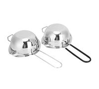 mingzhe Pot de en Acier Inoxydable de 400ml, 2 Pièces, avec Long Manche et Double Bec Verseur, pour Réchauffer Le Beurre, Le Chocolat, la Sauce au Fromage (Argent + Noir)