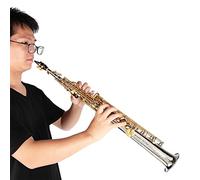 mingzhe Saxophone Soprano Droit en Laiton avec Tube Argenté et Clés Dorées