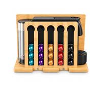 Mingzhuc Support mural en bambou compatible avec Krups Nespresso Essenza | Avec 5 robinets à capsules et montage mural à 4 points, peu encombrant pour camping-car, camping-car