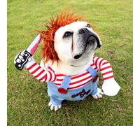 MINHADISI Costume effrayant pour chien - 1 pièce - Vêtement mortel pour chien - 1 perruque - Costume d'Halloween pour animal de compagnie - Cosplay pour chien - Vêtement amusant de fête pour chien (M)