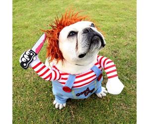 MINHADISI Costume effrayant pour chien - 1 pièce - Vêtement mortel pour chien - 1 perruque - Costume d'Halloween pour animal de compagnie - Cosplay pour chien - Vêtements amusants de fête pour chien