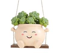 Minhaxue Pot de Fleurs Balançoire, Jardinière À Suspendre Intérieur Extérieur, Mignon Pot De Fleurs en Résine, Pots de Fleurss en Résine avec Visage et Balançoire pour Intérieur Extérieur