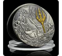MINHBDER Pièces Commémoratives Mythologie Grecque Pièce De Défi Rétro Poséidon Médaille Commémorative De La Reine Elizabeth II Collection Cadeau