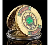 MINHBDER Pièces Commémoratives Trèfle Vert Pièce De Défi Porte-Bonheur Jetons De Garde De Carte De Poker Jeton De Collection De Pièces Cadeaux