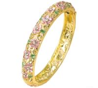 Minhe Bracelet Jonc Fleur Alliage Zinc Accents Zircon Violet Bleu | Design floral élégant, pierres en oxyde de zirconium, couleurs émaillées vives, style chinois rétro, look sophistiqué