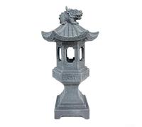 Minhe Lampe solaire en pierre - Lanterne pagode en résine résistante aux intempéries avec éclairage automatique - Décoration de jardin compacte de style asiatique pour balcon, porche, paysage - Gris