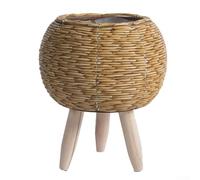 Minhe Support de fleurs d'intérieur en rotin avec support triangulaire unique, conçu pour le rangement des plantes de bureau et l'affichage des pots de fleurs dans des espaces limités (A jaune)