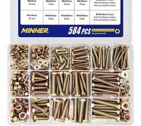MINHER 584 Pcs M6 M8 M10 Boulons et écrous de Sortilège Rondelles Ensemble 8.8 Acier allié de Coin Extérieur Vis Hexagonale