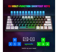 Mini 60% Wired USB Gaming Keyboard,RGB Backlit Semi-Mechanical Membrane Keyboard Compact 62 Keys Double Color QWERTY for PC,Mac,Laptop,Black & White