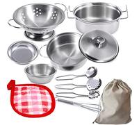 Mini accessoires de cuisine en acier inoxydable - Ustensiles de cuisine Montessori - Ensemble de casseroles et poêles pour enfants et tout-petits (petite taille)