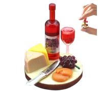 Mini Accessoires pour Maison de poupée 0, 9x1 '', Ensemble de Cuisine Miniature en Bois et résine avec Assiette, vin, Tasse à vin, Raisins et Cheesecake, Ensemble Cuisine Miniature DIY, Cadeau pou