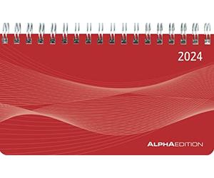 Mini agenda de bureau, paysage, avec couverture en polypropylène rouge, 15,6 x 9 cm, 1 semaine sur 2 pages, reliure à anneaux, format 2024 Alpha Edition