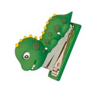 Mini Agrafeuse Dinosaure Verte en Acier Inoxydable et Silicone | Décor Cartoon Adorable, pour Cahiers et Reçus, Format 65g, Usage Portable