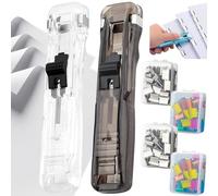 Mini agrafeuse portable - Avec 100 agrafes - Mini agrafeuse réutilisable - Noir et transparent