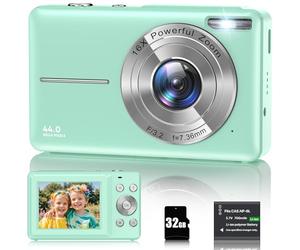 Mini Appareil Photo 44MP pour Contenu Viral, digitalkamera compacte avec Zoom 16x, filtres, écran 2,7" et Webcam pour TikTok, Reels, Vlogs et défis Entre Amis (Grün)